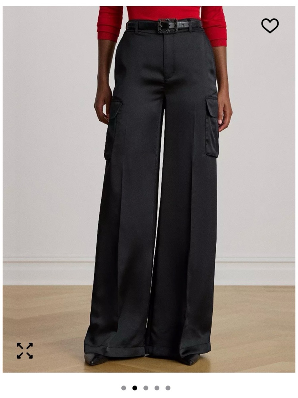 Ralph Lauren Black Wide-Leg Cargo Satin Pants